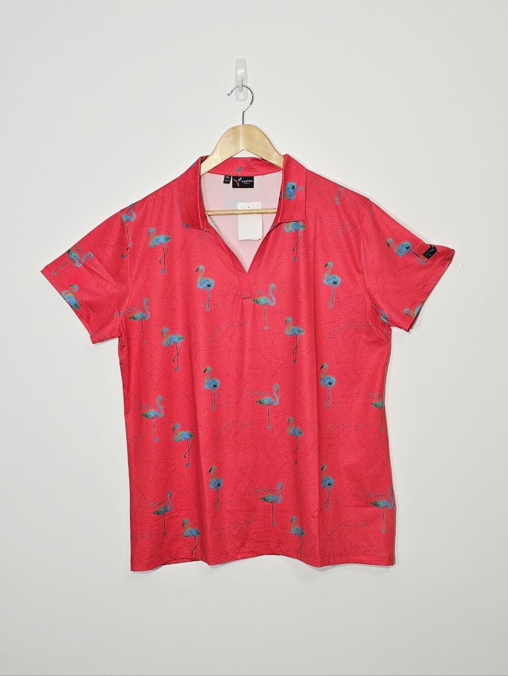 YATTA Golf NEW Pink Polo Blue Flamingos Short Sleeves Collar Shirt Sportwear 3XL